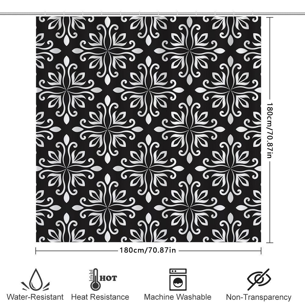 Black White Damask Shower Curtain Decorative Bath Mat Cover For Home Bathroom Modern Floral Printed Fabric Waterproof Bath Sheet