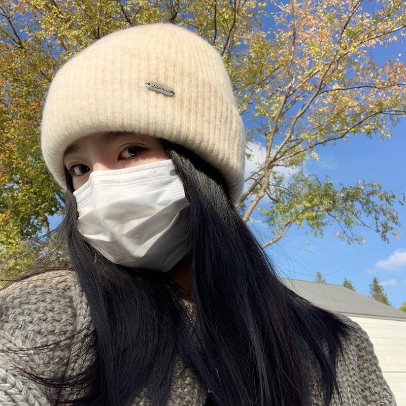Contains wool Korean version ins simple wool hat women's new small face warm ear protection knitted hat couple