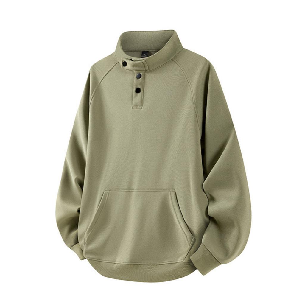 Men's Solid-color Casual Button-down Stand-up Collar Hoodie, Men's Loose Sporty Base Pullover Hoodie