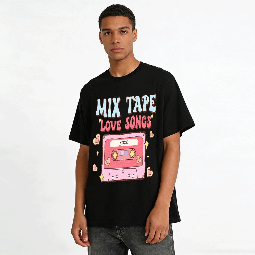 Vintage Love Songs Mix Tape Graphic Casual Top Pure cotton T-shirt