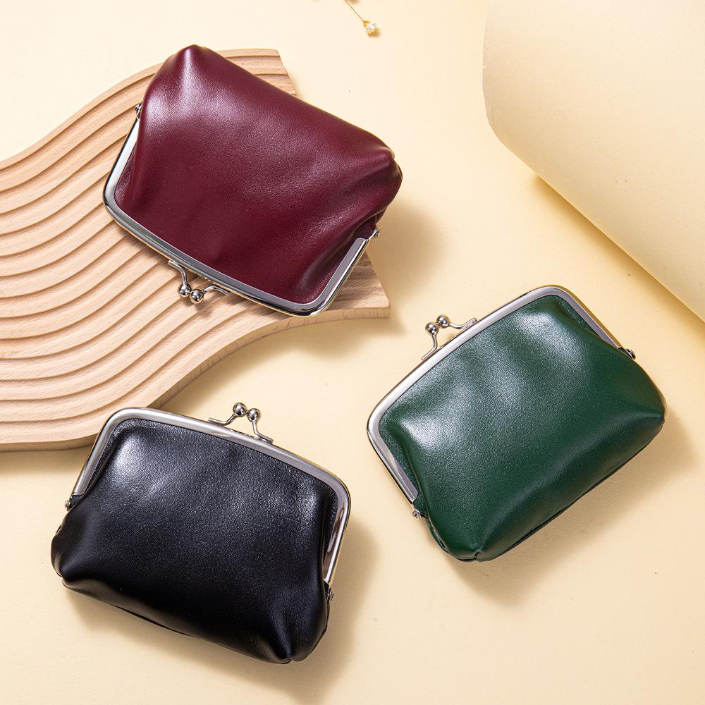 New Vintage Coin Purse Women's Top Layer Cowhide Versatile Double Clamp Storage Bag Gold Clip Bag