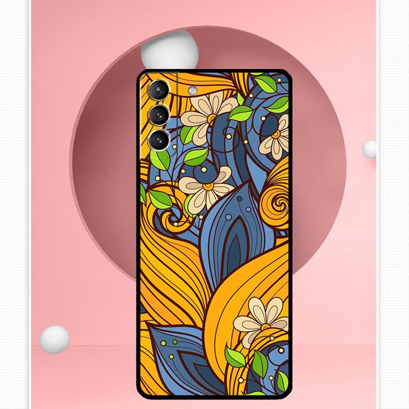 Khokhloma Russian Pattern Flower Case For Samsung Galaxy S22 S23 S24 Ultra Note 20 10 S8 S9 S10 Plus S21 S20 FE Soft Cover