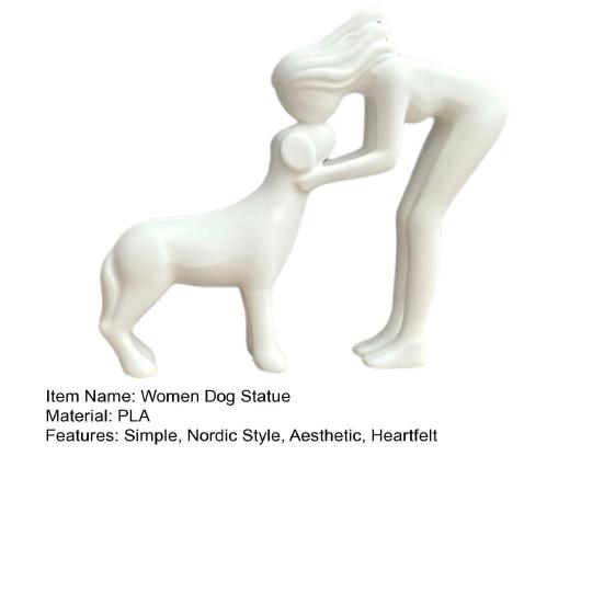 Woman And Dog Sculpture 3D Printed Tabletop Women Kissing Dog Figurine for Living Room Office Home Desk Shelf Decor