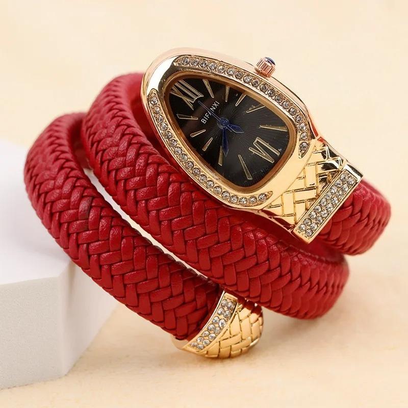 AAA White Rose Gold Luxury Hot Sell Fashion Quartz Watches Women's Unique Snake Leather Strap Watch Women Ladies Clock Relogio
