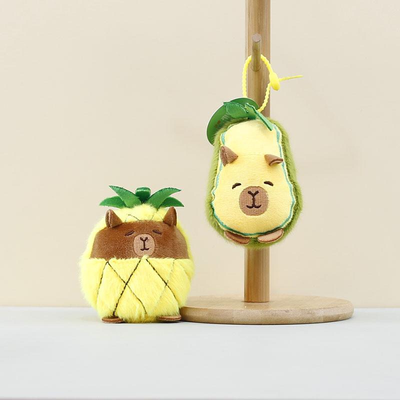 Avocado Fluffy Capybara Plush Keychain Unique Pineapple Bag Charm 12cm Soft Toy