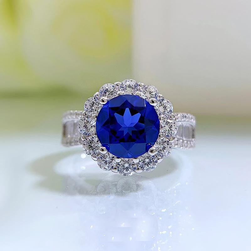 

Hui Zhi Yi 2023 Vintage High-Carbon Diamond Ring in S925 Sterling Silver, 8mm Round Pave-Set, Versatile Fashion Jewelry Size 5