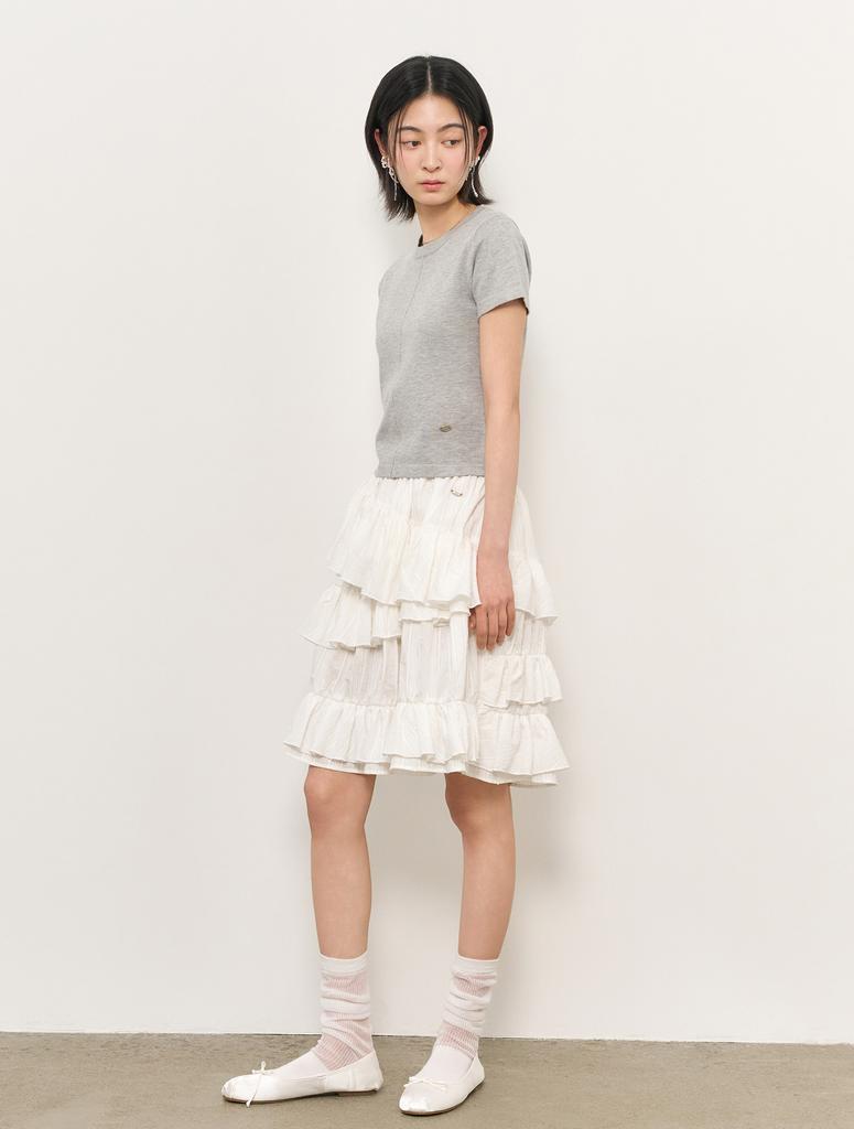 General Idea Asymmetrical Cotton Frill Midi Skirt [White] / Wbe2L13513