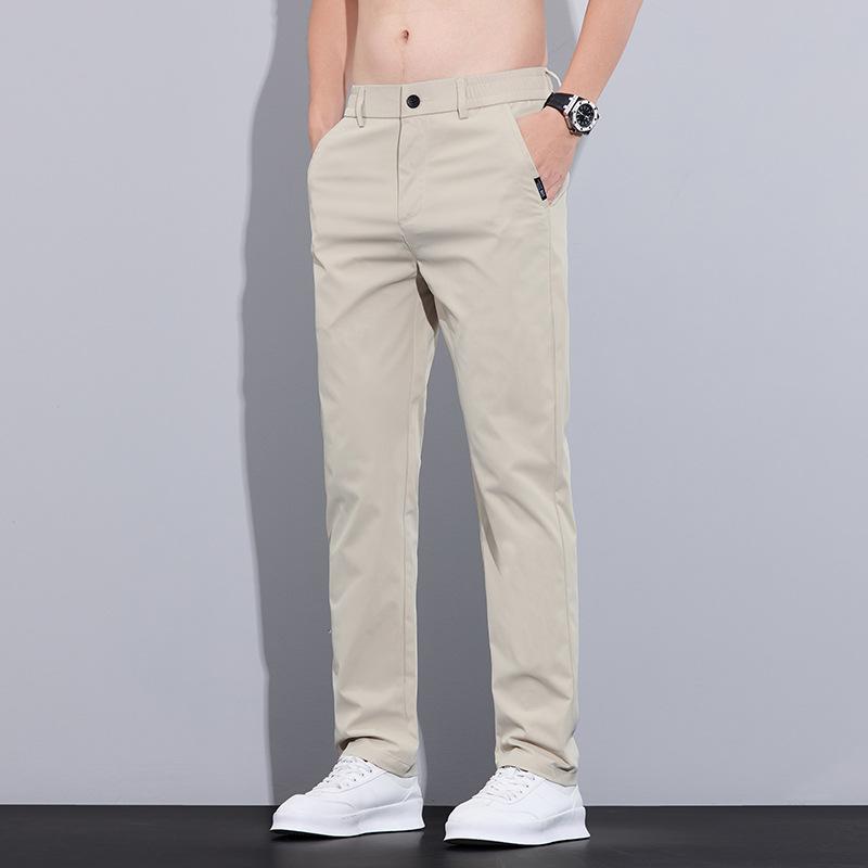 Ultra-thin Elastic Men's Casual Pants Summer Ice Silk Cotton Fashion Slim Straight Business Trousers Black Gray Khaki