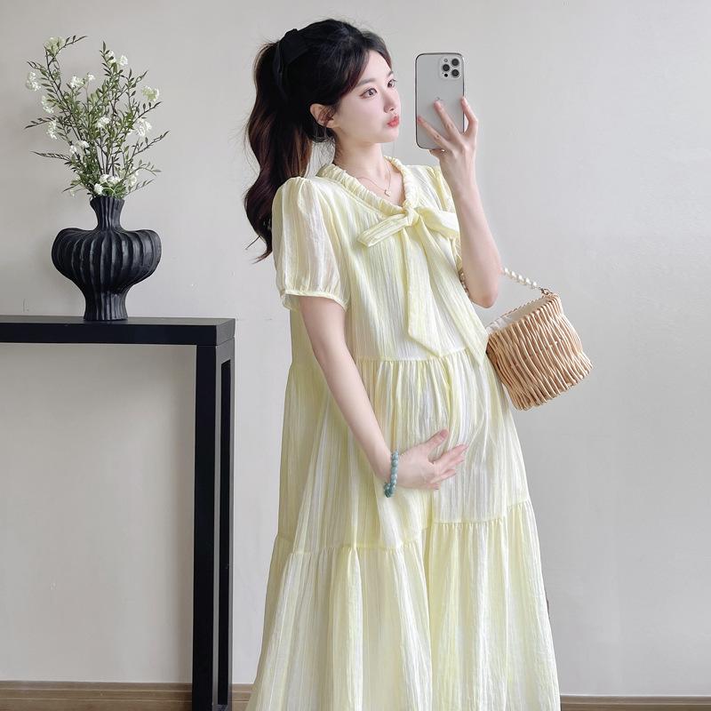2026 Korean Style Loose Slimming Plus Size Maternity Midi Dress for Summer