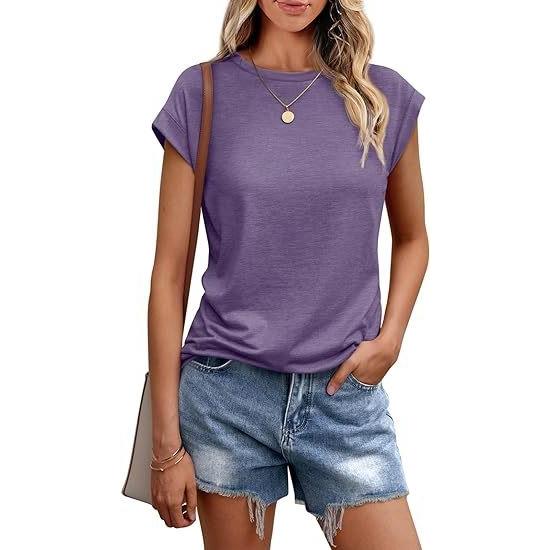 Women Work Casual Fashion Short-sleeved Round Neck Solid Color T-shirt Top