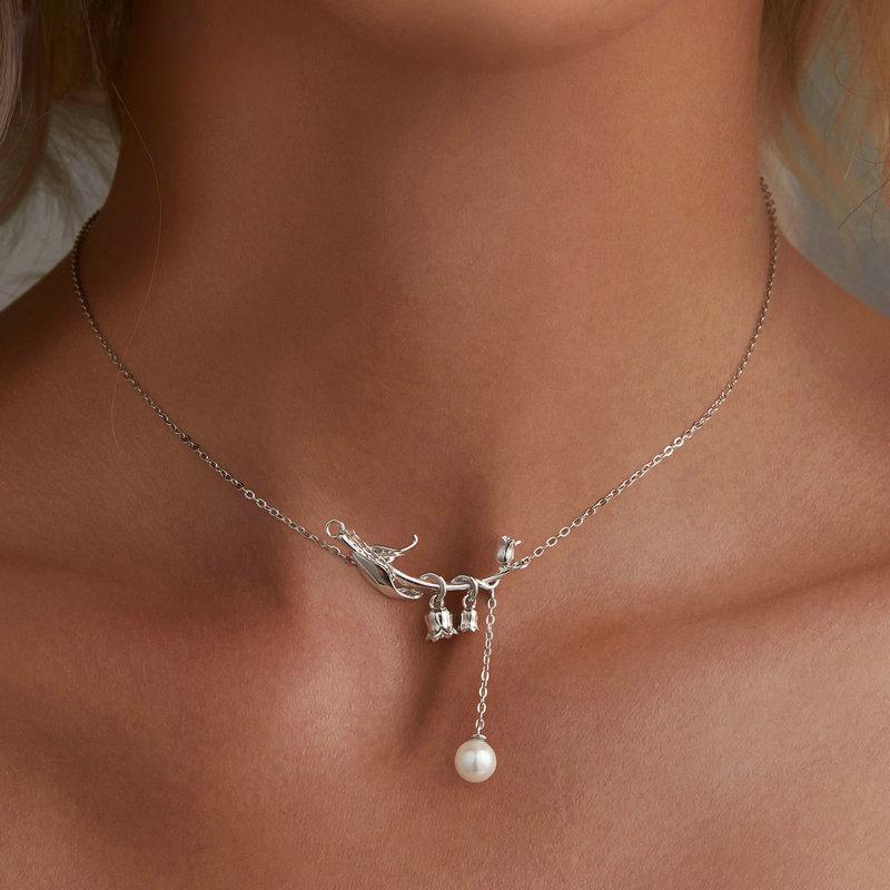 Colier cu pandantiv din argint S925 cu lăcrămioară, lanț pentru gât cu flori de perle, pentru femei, bijuterii fine de petrecere