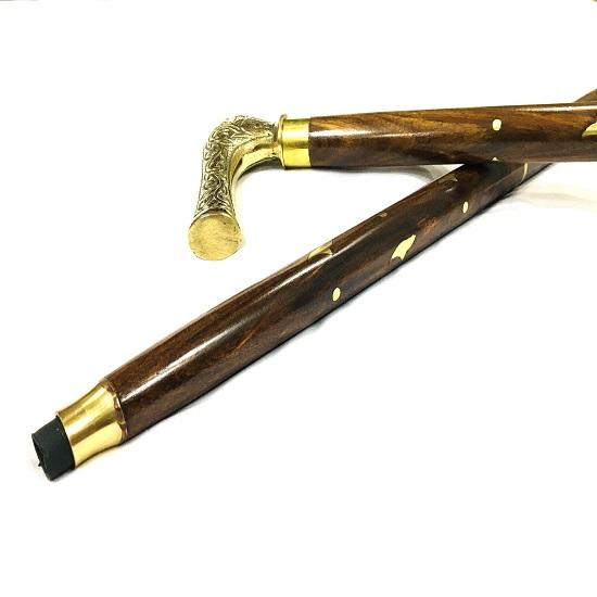 Men's Walking Stick Derby Canes and Wooden Walking Sticks for Men and Women 93.98 Cm Brown Ebony Brass T Shape Handle In Natural Wood Golden Tone