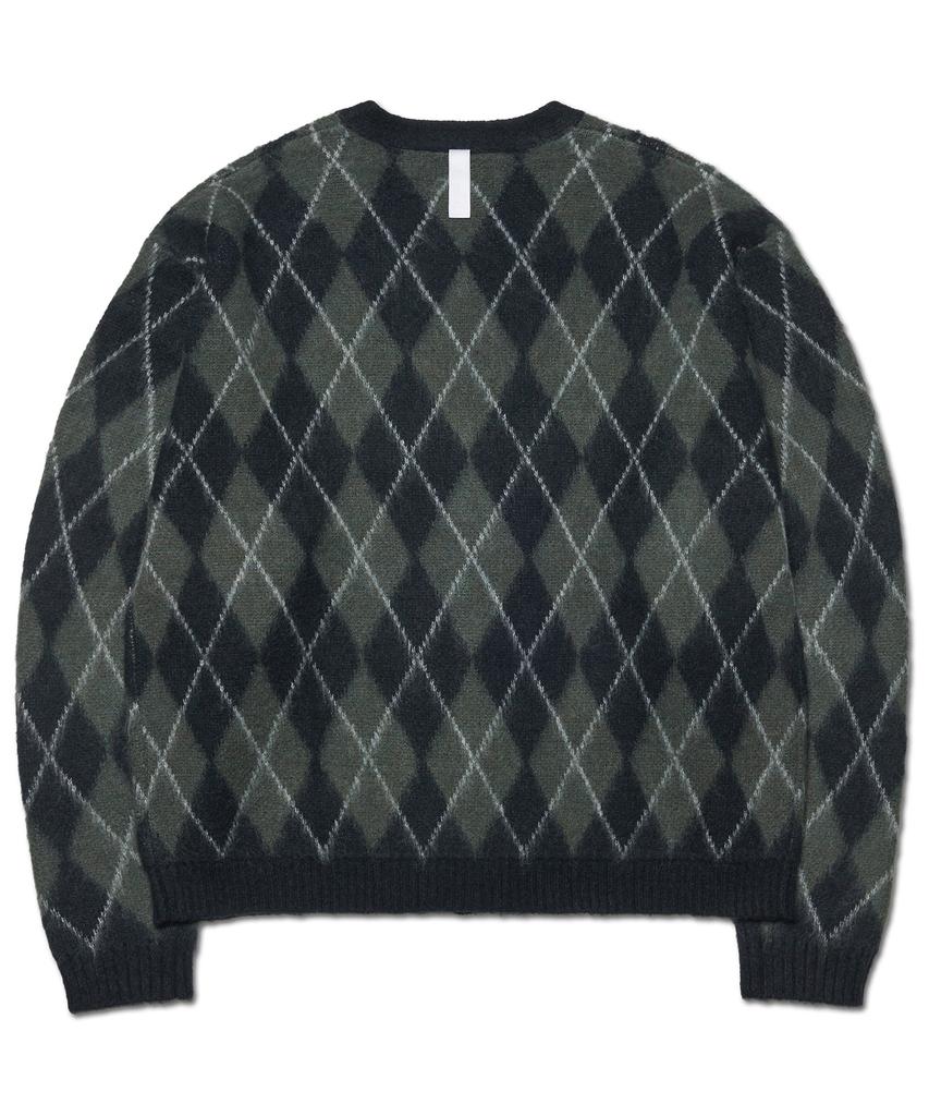 Nomanual Argyle Hairy Cardigan - Khaki