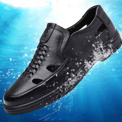 Herren Sandale 2024 Sommer Neu Echte Leder Sandalen Weiches Leder Weiche Sohle Rindsleder Lässige Lochschuhe Mode Lederschuhe Herren