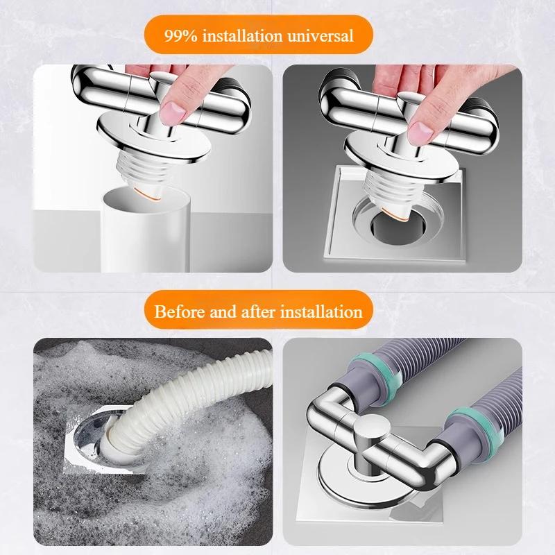 Downpipe Washing Machine Deodorant Three Head Through Drain Pipe Floor Drain Special Joint Deodorant Overflow Three-way Shunt