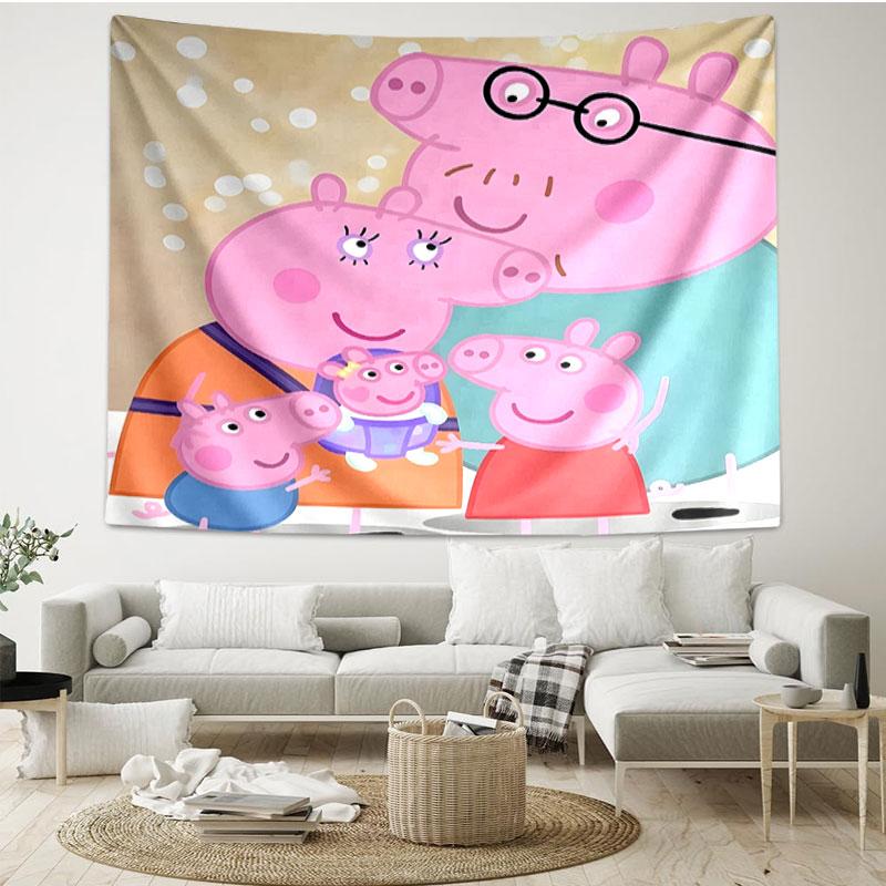 Peppa Pig Print Tapestry - Portable Wall Decor Cloth, for Home, Dorm, Travel, Bedroom, Living Room - Ideal Birthday Housewarming Gift