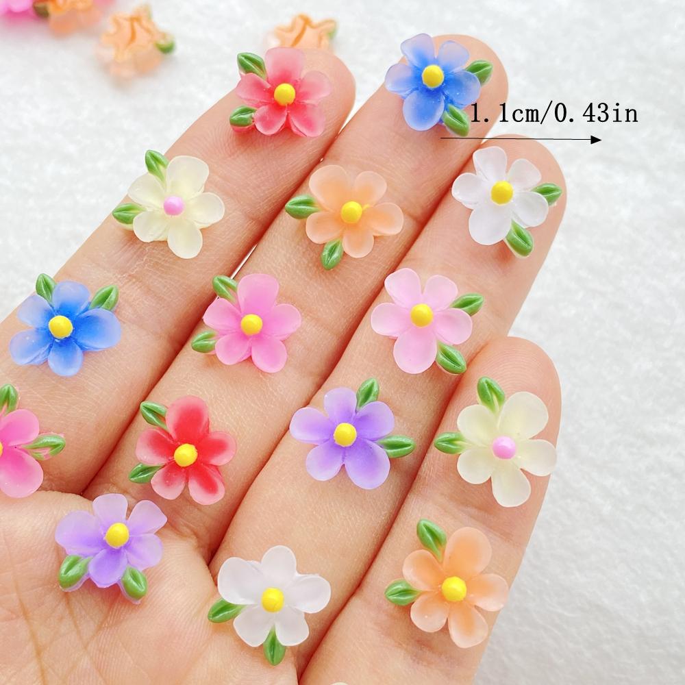 50Pcs Cute Cartoon Mini Colored Flowers and Leaves Nail Art Resin Designer Charms DIY Craft For Nail 3D Decorations Jewelry