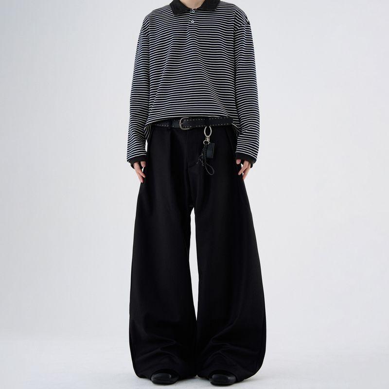 Kisko American Retro Pleated A-Line Silhouette Drape Casual Dress Pants for Men, High-End Wide-Leg Cleanfit Pants