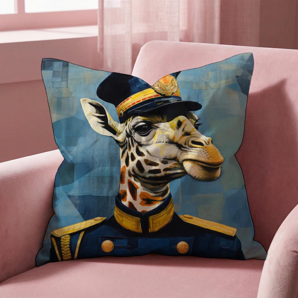 Retro Dressed Up Giraffe THEME Cushion Cover Multi-Scene Pillow Cover for Home & Car - Reversible, Soft & Durable for Daily Use