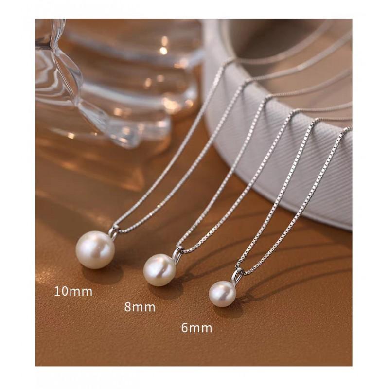 Minimalist Freshwater Pearl Pendant Necklace Women Elegant Chain 6mm/8mm/10mm Round Lightweight Daily Wear