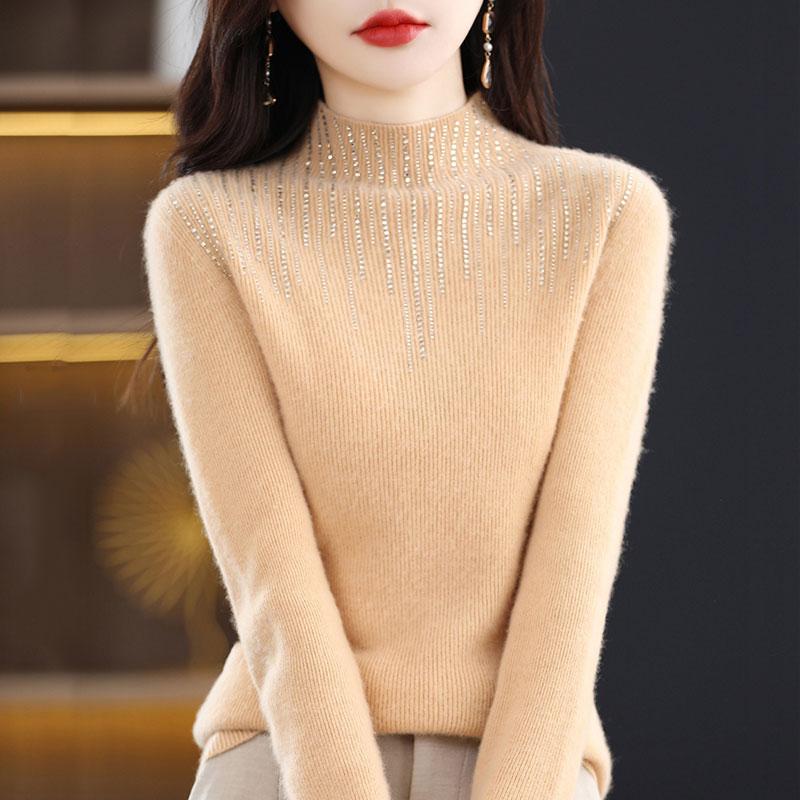 Women's Cashmere Sweater Qinghe Cashmere 30% Cashmere 70% Wool Women's Autumn and Winter Cashmere Pullover Soft and Warm