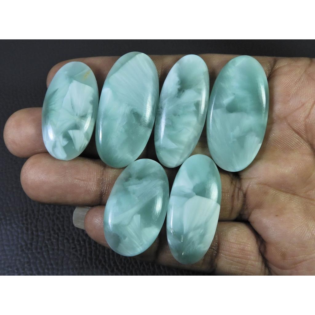 212Cts. Natural Green Hemimorphite Oval Cabochon Loose Gemstone 06 Pcs Lot C-1596
