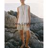 Summer New Product Women's Clothes Romantic Style Frill Decoration Vertical Lacework round-Neck Sleeveless Tops 1821121
