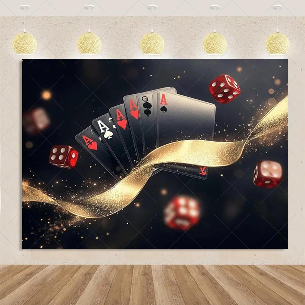 Decorazioni Festa di Compleanno a Tema Carte da Gioco Striscione Sfondo Casinò Dado da Poker Sfondo Scintillante Forniture Oggetti di Scena per Fotografia