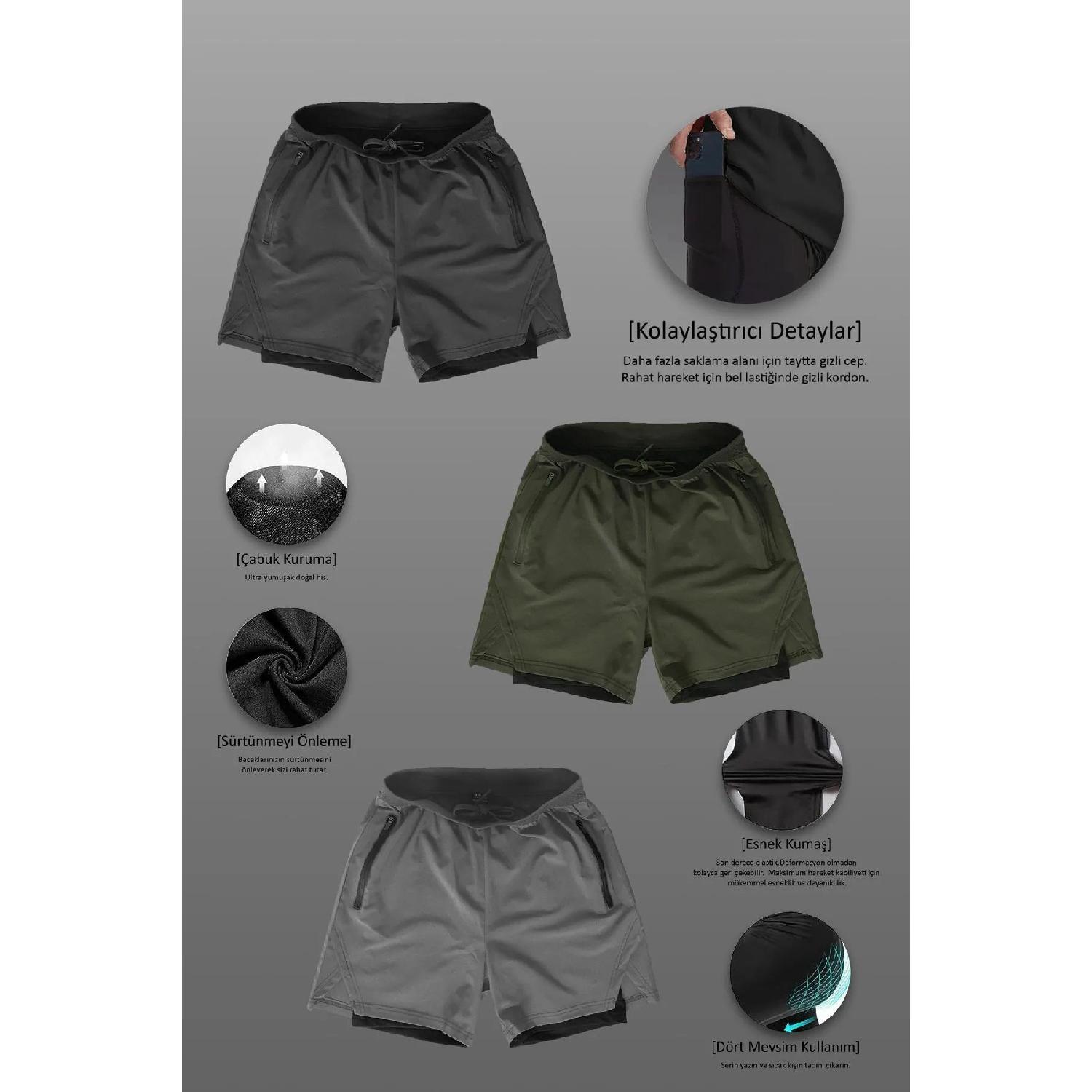 

3 -package Unisex Gym And Fitness Lined Tights Short Short Hidden Pocket Detail S