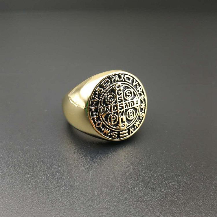 Catholic Patron Saint St Benedict of Nursia Holy Medal Cross Ring 316L Stainless Steel Mens Jewelry VRSNSMV SMQLIVB NDSMD CSSML