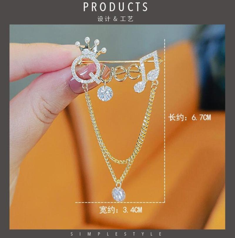 Trendy Rhinestone Crown Queen with Tassel Brooches Lapel Pins for Women Clothes Sweater Pin Accessories Jewelry Gifts
