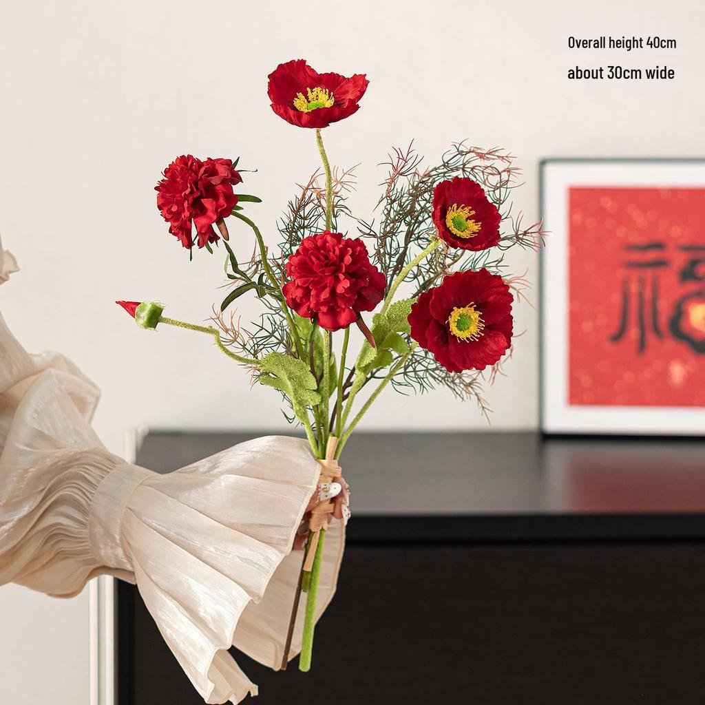 Spring Festival Red Fruit Faux Flower Arrangement for New Year, Wedding, Living Room, or Dining Table Décor
