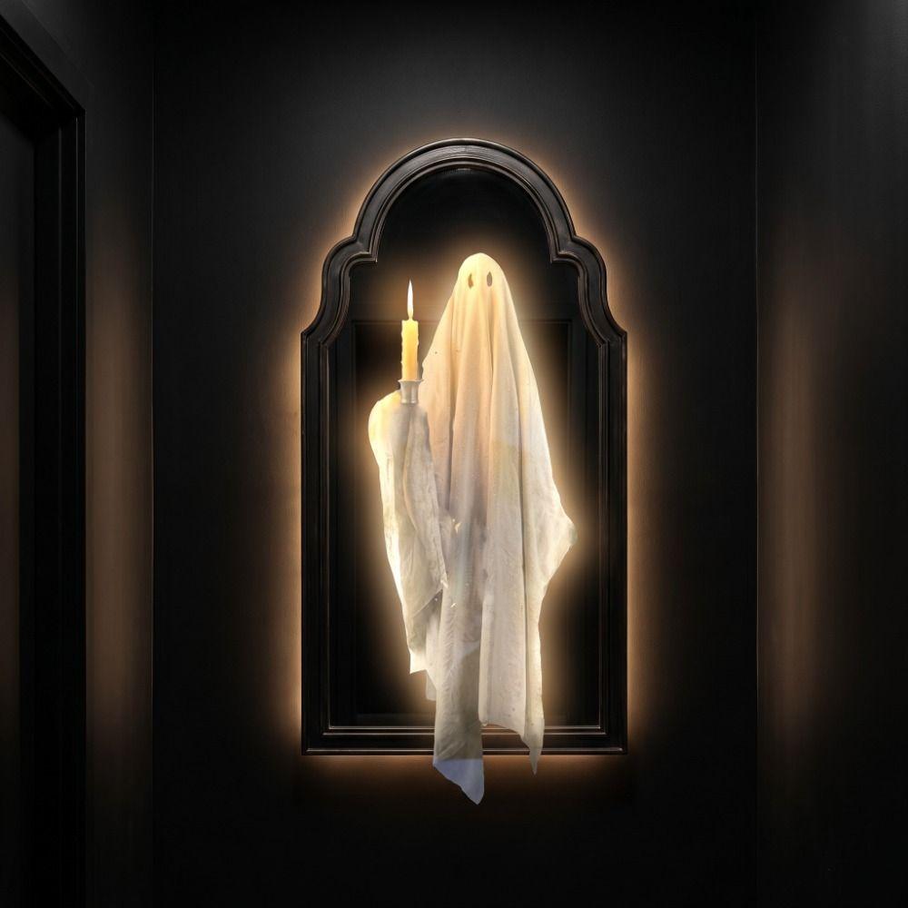 Glowing LED Mirror Decor Battery Operated Halloween Wall Decor Gift Haunted House Ornament Bedroom