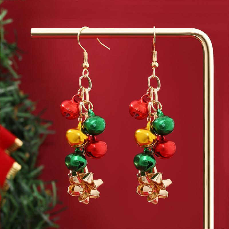 European-American Creative Christmas Earrings: Festive Bells & Tree Studs
