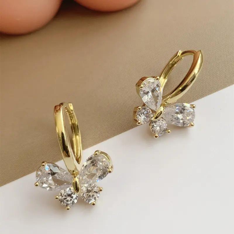 925 Sterling Silver Cubic Zirconia Butterfly Earrings for Women Wedding Party Sweet Female Earrings Gift Trendy Jewelry