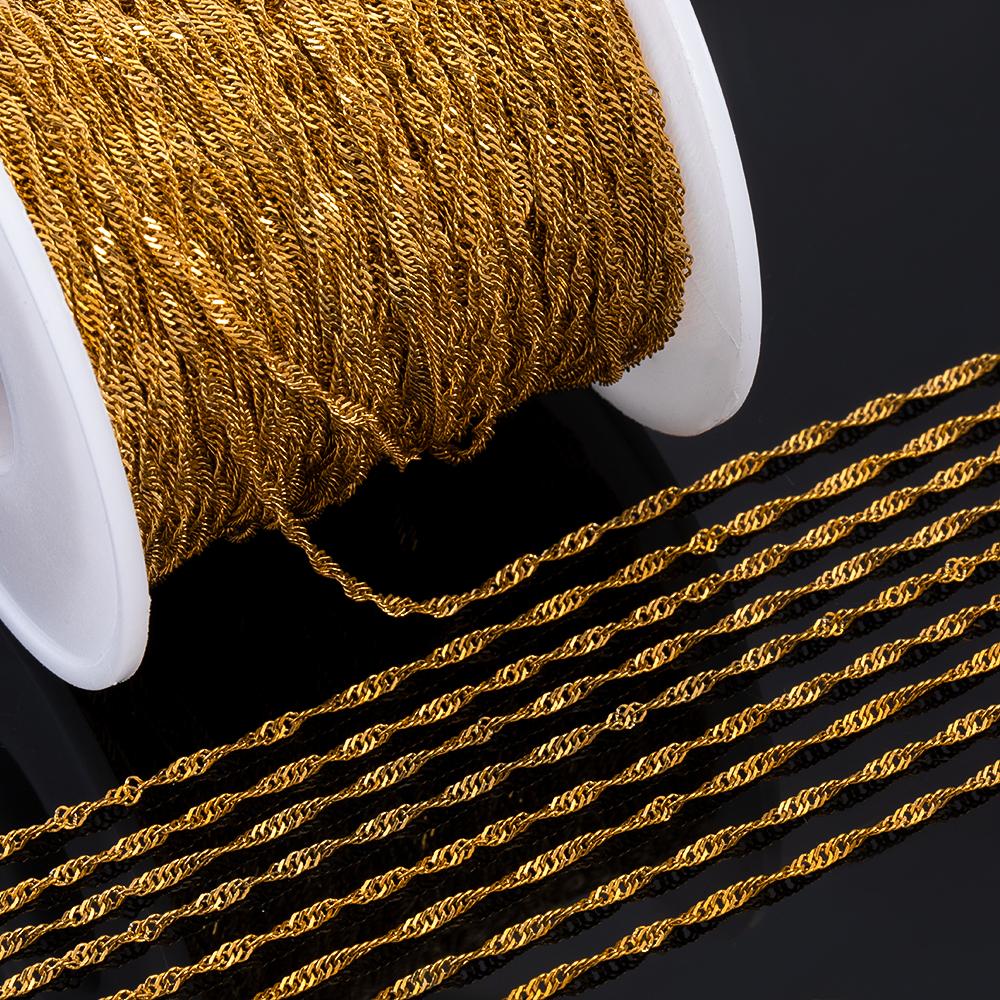 1Meter Stainless Steel Gold Plated 2mm Thin Chain Crossing Oval Necklaces Chain DIY Handmade Bracelets Material Jewelry Findings