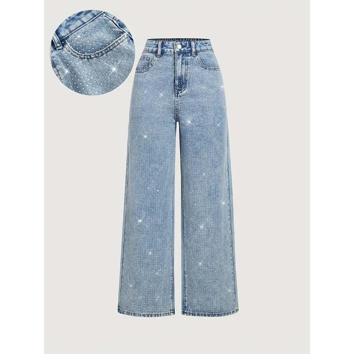 

New Women s Plus Size Casual Straight-Leg Stretch Jeans with Beaded Decor XXL
