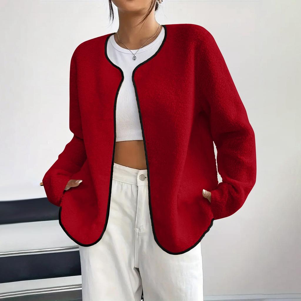 Women's Fashion Casual Plus Size Long Sleeve Solid Color Fleece Jacket