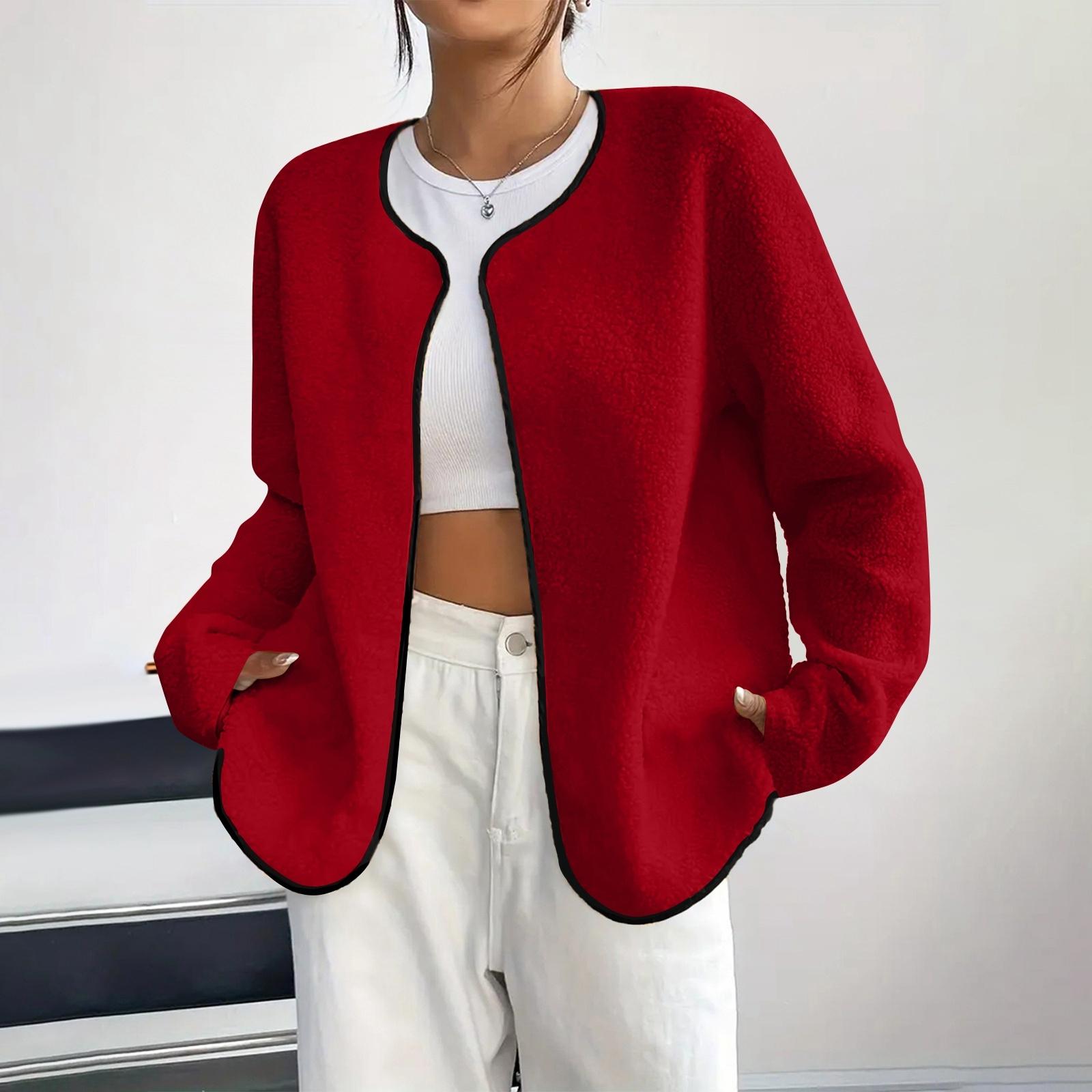 

Женская модная повседневная флисовая куртка большого размера с длинным рукавом однотонного цвета S красный