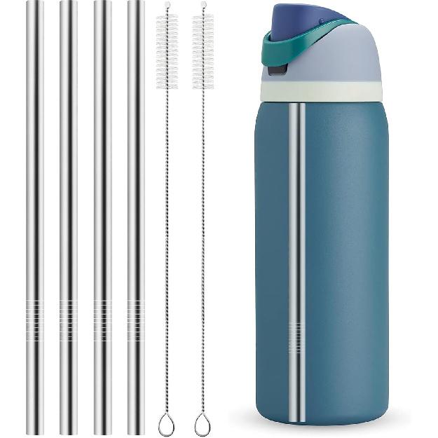 Metal Straw Replacement for Owala Water Bottle 40 oz Accessories, With 2 Straw Cleaner, Reble Stainless Steel Straws Compatible With Owala FreeSip