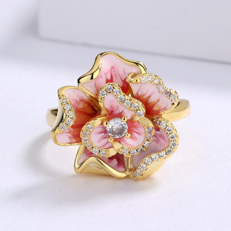 Jewelry Gold Pink Flower Zircon Flower Ring Bridal Jewelry