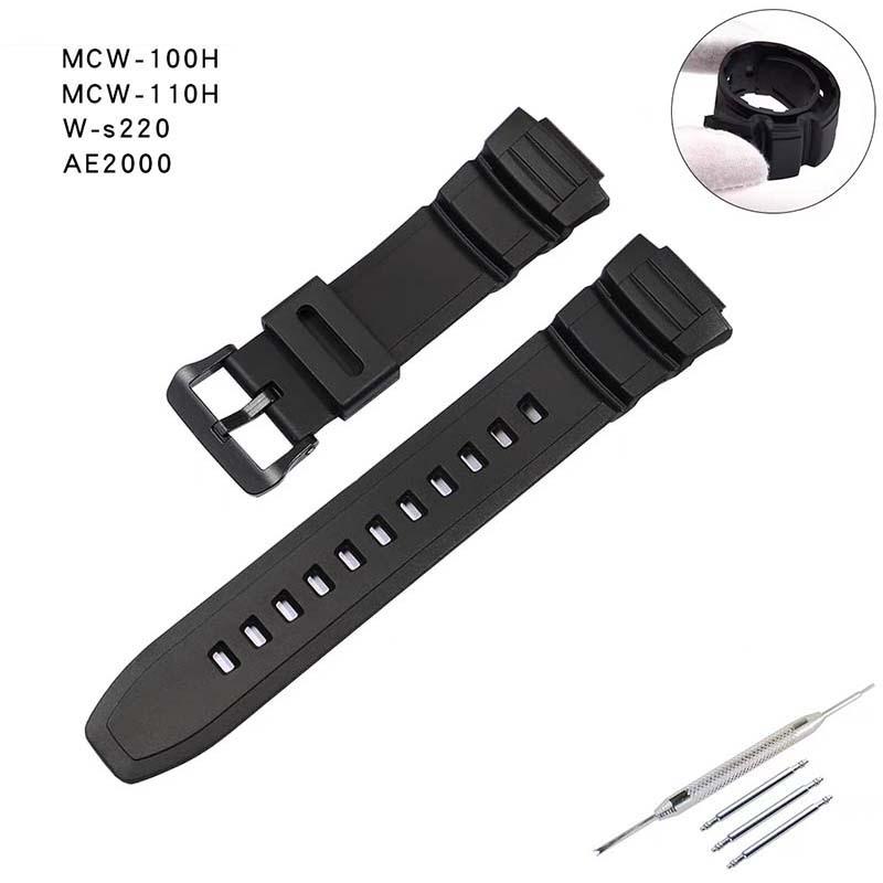 Resin Watch Strap for MCW-100H, W-S220, HDD-S100 - Waterproof Sports Band for Men & Women