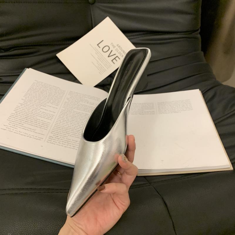 Muller Tow Slippers Low Heel Small Square Head Back Empty Half Tow Spring and Summer 2025 New Bag Head Cat Heel Special-shaped and Sandals