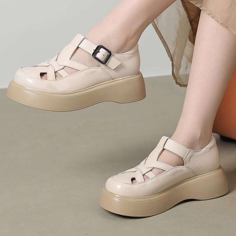 Fashion GKTINOO Genuine Cow Leather Sandals Soft Sole Flat Platform Women Shoes 2025 Autumn Round Toe Roman Casual Loafers Large Size