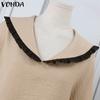 VONDA Women Casual Lace Lapel Long Sleeve Blouses