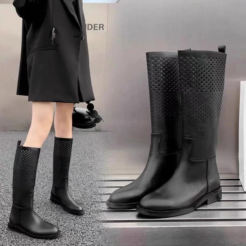Ladies Shoes on Sale High Quality Sleeve Women's Boots Autumn Round Toe Solid High Tube Low Heels Fashion Boots Zapatos De Mujer