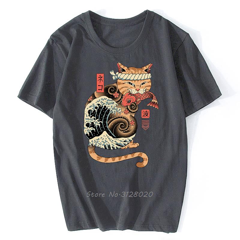 Anime Samurai Cat T Shirt Men Japanese Ukiyo-E Ninja Cat Print T-Shirt Mens Casual Tshirt Male Fashion Streetwear Harajuku Tees
