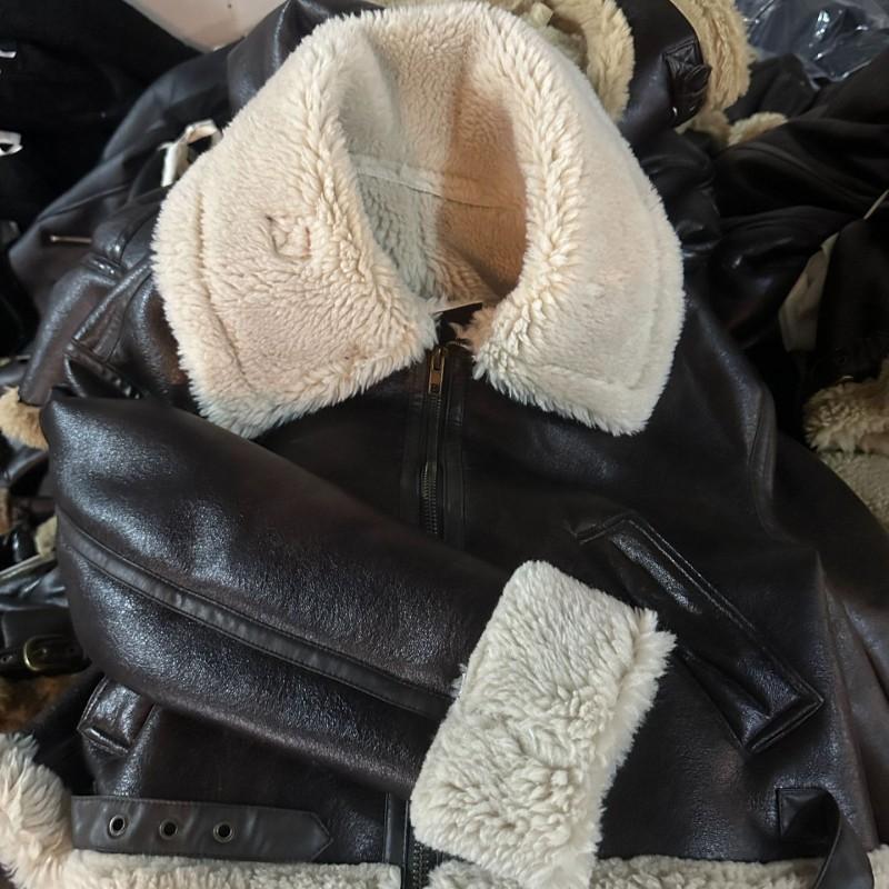 Womens Faux Fur Leather Jacket Streetwear Zip-Up Short Coat Oversized Fit