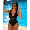 Sexy Mesh Swimsuit Women One Piece Solid V-Neck Swimwear Female Sexy Bathers Bathing Suit Padded Beachwear Swimming Summer