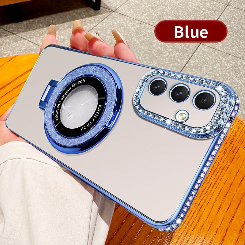 Diamond Glitter Plating For Magsafe Phone Holder Case For Samsung Galaxy A15 A14 A13 A55 A54 A53 A52 4G 5G Stand Silicone Cover